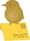 Illustration: Goldseelchen-Vogel sitzt auf Briefumschlag